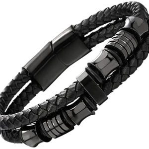 دستبند چرم دوبندی مدل Royal Black