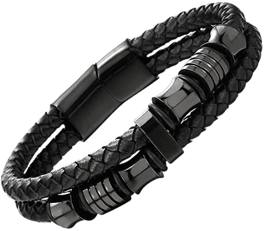 دستبند چرم دوبندی مدل Royal Black